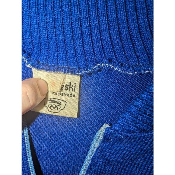 Vtg Sancheski Cycling Jersey Sz Small Blue 1/4 Zip Wool Hole at Shoulder Seam - Picture 13 of 13